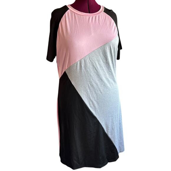 Womens Dress Size 2X Black Pink Grey Colorblock Casual Everyday Wear Shirt Dress - Picture 6 of 8